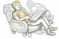 Fallout Vault Boy reading tattoo design idea