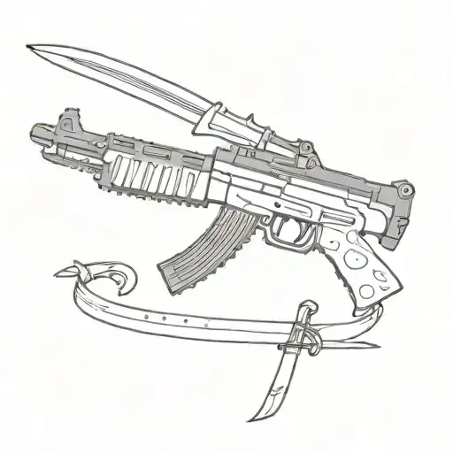crocodile, ak-47, sword tattoo design idea