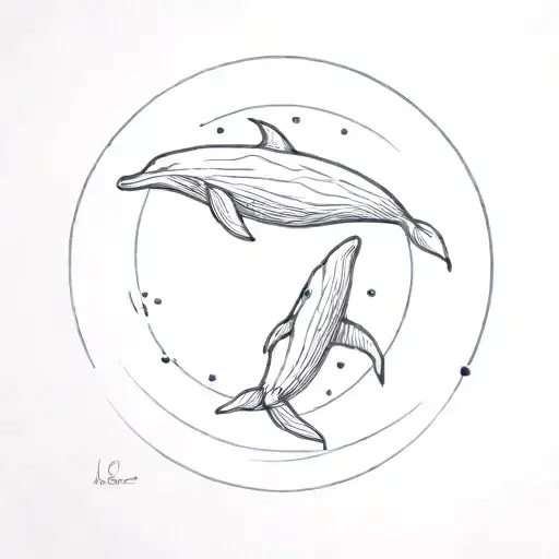 Beluga whale swimming in a circle tattoo design idea