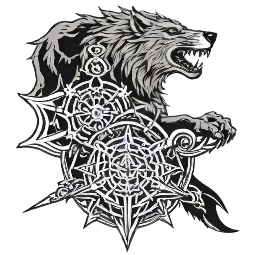 Tyr, Fenrir, and the Helm Of Aw tattoo design idea