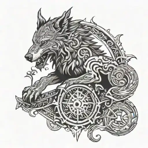 Fenrir, Tyr, and the Helm Of Awe tattoo design idea