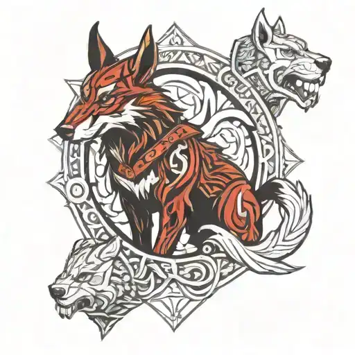 Tyr, Fenrir, and the Helm Of Aw tattoo design idea