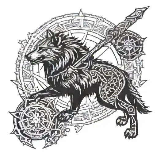 Tyr, Fenrir, and the Helm Of Awe tattoo design idea