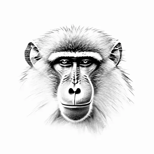 baboon on african tree with wolf  tattoo design idea