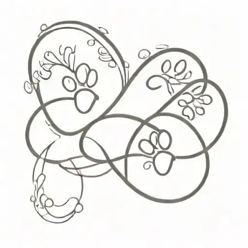 infinity symbol with mom dad friends and dog paw prints tattoo design idea