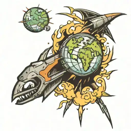 meteor invading earth globe tattoo design idea