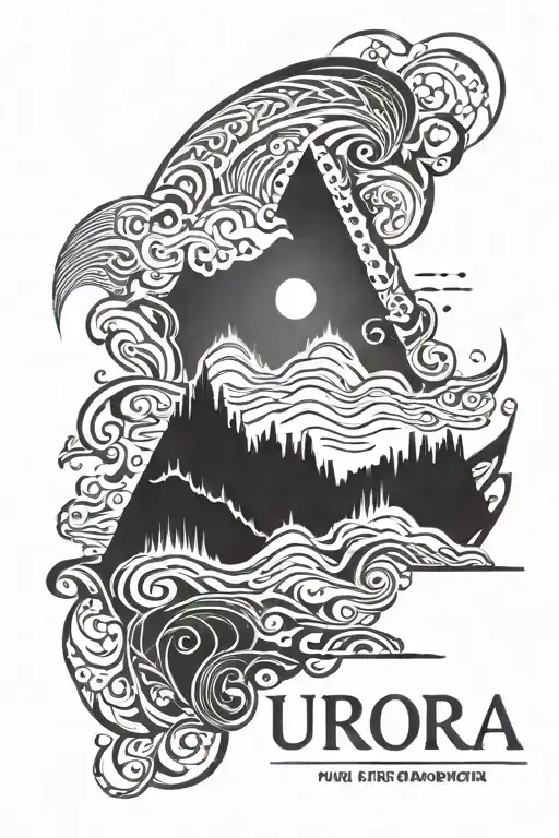 the name "Aurora" with northen lights behind the name tattoo design idea