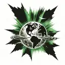 Meteor invading earth globe with northern lights turned tattoo design idea