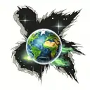 Meteor invading earth globe with northern lights turned tattoo design idea