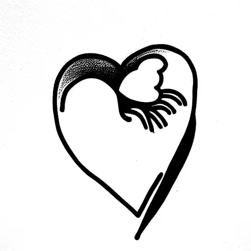 minimalist tattoo design, girl removing heart and giving it, line art, black ink, white background tattoo design idea