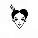 girl removing heart and giving it, line art, black ink, white background tattoo design idea