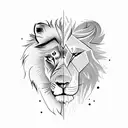 A lion and wolf facing each other in a fierce battle, representing strength and loyalty tattoo design idea