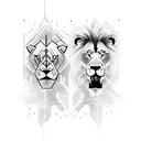 A lion and wolf facing each other in a fierce battle, representing strength and loyalty tattoo design idea