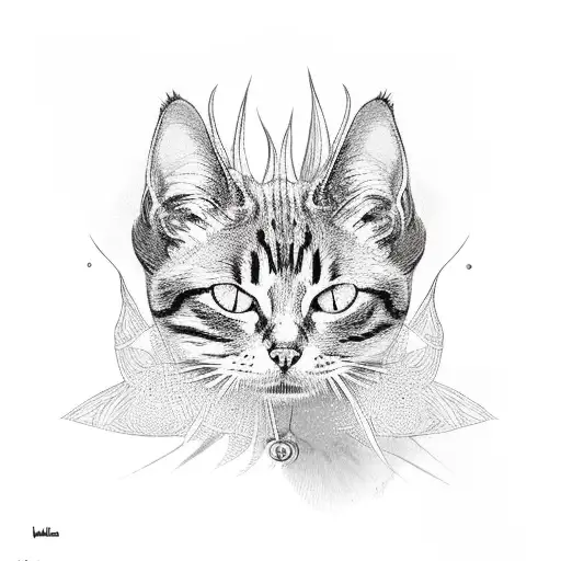 spider plant and cat tattoo design idea