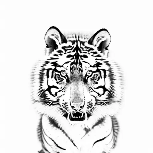 Half Tiger Half Wolf with teeth open tattoo design idea