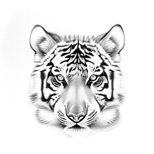 Half Tiger face Half Wolf face with teeth open tattoo design idea
