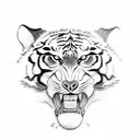 Half Tiger face Half Wolf face with teeth open tattoo design idea
