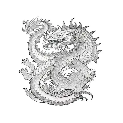 arm sleeve with dragon and dinosaur  tattoo design idea