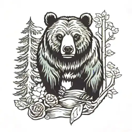 forest bear tattoo design idea