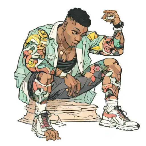 muscular black boy in pastel jacket tattoo design idea