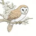 barn owl with cherry blossoms tree branch tattoo design idea