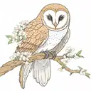 barn owl with cherry blossoms tree branch tattoo design idea
