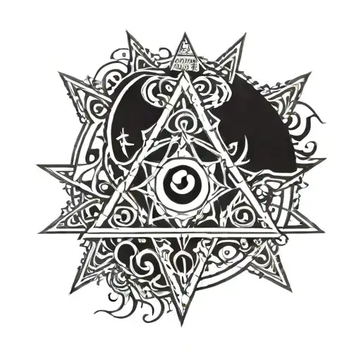 gothic, occult pentagrams, simitric, eye in the center tattoo design idea