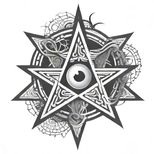 gothic, occult pentagrams, simitric, eye in the center tattoo design idea