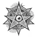 gothic, occult pentagrams, simitric, eye in the center tattoo design idea