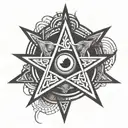 gothic, occult pentagrams, simitric, eye in the center tattoo design idea