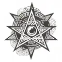 gothic, occult pentagrams, simitric, eye in the center tattoo design idea