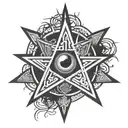 gothic, occult pentagrams, simitric, eye in the center tattoo design idea