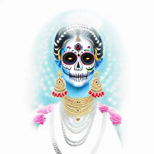 An beautiful south indian women with dias de los muertos calavera face paint  tattoo design idea