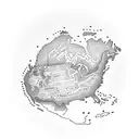 A dotwork tattoo featuring a detailed map of all the places you've traveled with a small cat silhouette in each location tattoo design idea