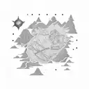 A dotwork tattoo featuring a detailed map of all the places you've traveled with a small cat silhouette in each location tattoo design idea