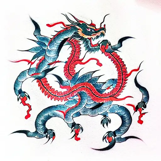 chinesse symbols with red dragon  tattoo design idea
