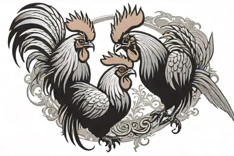 roosters fighting each other Each mirror tattoo design idea