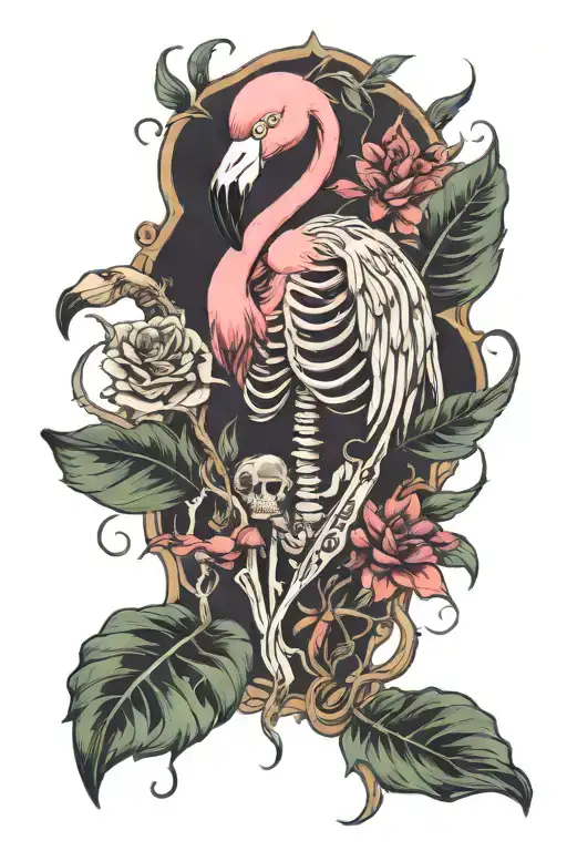 flamingo skeleton looking tattoo design idea