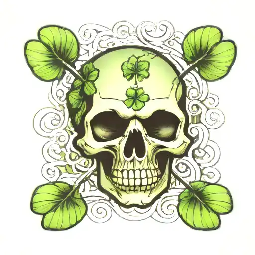 There will be many four leaf clover images and among them one skull image with a sly smile tattoo design idea