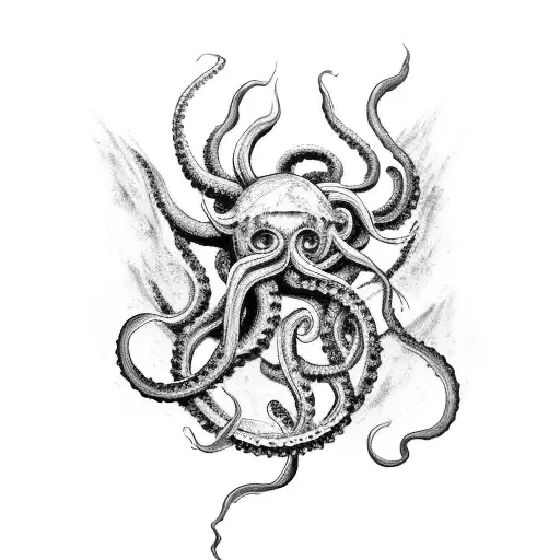 kraken reaching out of the water and crushing a biplane tattoo design idea