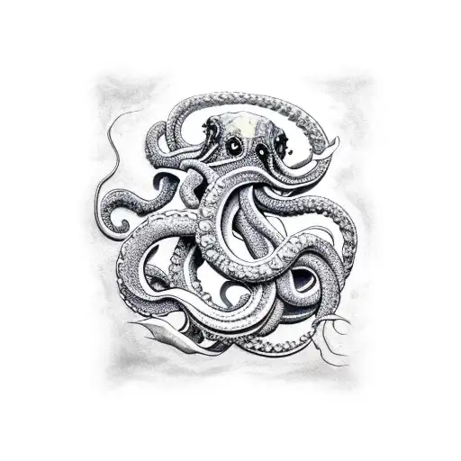 kraken reaching out of the water and crushing a biplane tattoo design idea