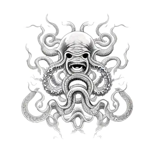 kraken reaching out of the water and crushing a biplane tattoo design idea