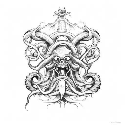 a sailor Jerry style tattoo of a kraken reaching out of the water and crushing a biplane tattoo design idea