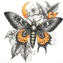 death head hawk moth with black and orange daylilys and crescent moon.  tattoo design idea