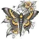 death head hawk moth with black and orange daylilys and crescent moon.  tattoo design idea