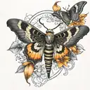 death head hawk moth with black and orange daylilys and crescent moon.  tattoo design idea