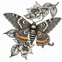death head hawk moth with black and orange daylilys and crescent moon.  tattoo design idea