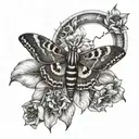 death head hawk moth with black and orange daylilys and crescent moon.  tattoo design idea