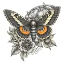 death head hawk moth with black and orange daylilys and crescent moon.  tattoo design idea