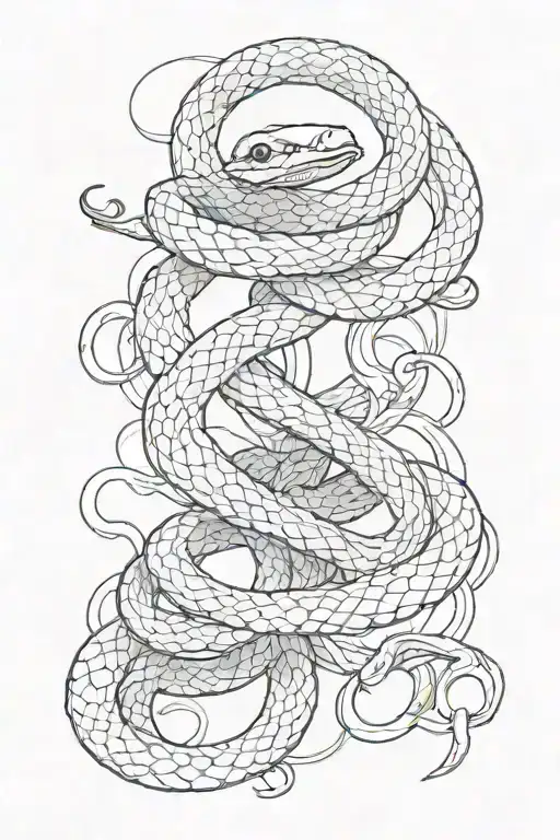 a long two head snake gets cut with three scissors tattoo design idea